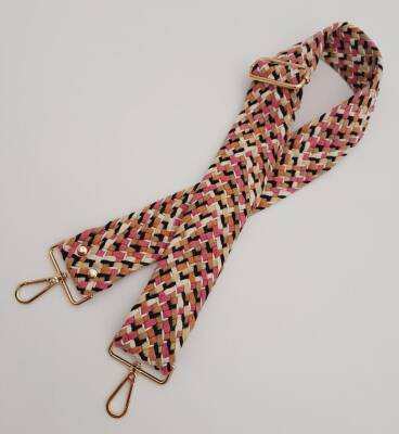 Angel Çanta Aksesuar 120x5 cm Renkli Hasır Örgü Model Pamuklu Kolon Çanta Sapı Light Gold Metalli - 3