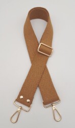 Angel Çanta Aksesuar Koyu Sütlü Kahve 120X4 Cm Pamuklu Kolon Light Gold Metal - Angel Çanta Aksesuar