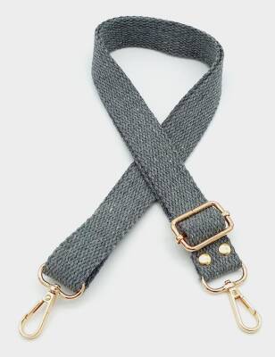 Angel Çanta Aksesuar Pamuklu Kolon 120X3 Cm Koyu Gri Light Gold Metalli - 1