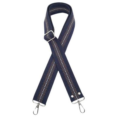 Angel Çanta Aksesuar Pamuklu Kolon 120x4 cm Lacivert Renk Kahve Beyaz Çizgili Gümüş Metalli - 1