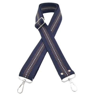 Angel Çanta Aksesuar Pamuklu Kolon 120x4 cm Lacivert Renk Kahve Beyaz Çizgili Gümüş Metalli - 2