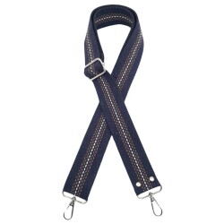 Angel Çanta Aksesuar Pamuklu Kolon 120x4 cm Lacivert Renk Kahve Beyaz Çizgili Gümüş Metalli - Angel Çanta Aksesuar