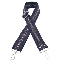 Angel Çanta Aksesuar Pamuklu Kolon 120x4 cm Lacivert Renk Kahve Beyaz Çizgili Gümüş Metalli - 2