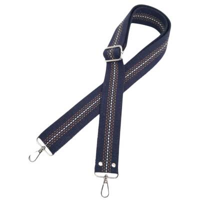 Angel Çanta Aksesuar Pamuklu Kolon 120x4 cm Lacivert Renk Kahve Beyaz Çizgili Gümüş Metalli - 3