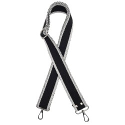 Angel Çanta Aksesuar Pamuklu Kolon 120x4 cm Siyah Beyaz Renk Gümüş Metalli - Angel Çanta Aksesuar