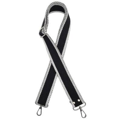 Angel Çanta Aksesuar Pamuklu Kolon 120x4 cm Siyah Beyaz Renk Gümüş Metalli - 1