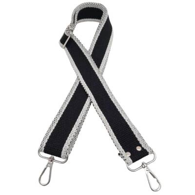 Angel Çanta Aksesuar Pamuklu Kolon 120x4 cm Siyah Beyaz Renk Gümüş Metalli - 2