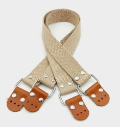 Angel Çanta Aksesuar Pamuklu Kolon 57X3 Cm Derili Bej Renk Çanta Sapı Gümüş Metalli - Angel Çanta Aksesuar