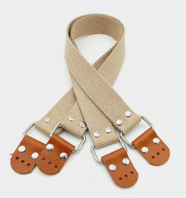 Angel Çanta Aksesuar Pamuklu Kolon 57X3 Cm Derili Bej Renk Çanta Sapı Gümüş Metalli - 1