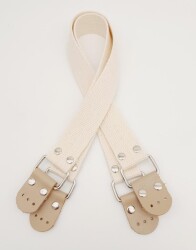 Angel Çanta Aksesuar Pamuklu Kolon 57X3 Cm Derili Krem Renk Çanta Sapı Gümüş Metalli - Angel Çanta Aksesuar