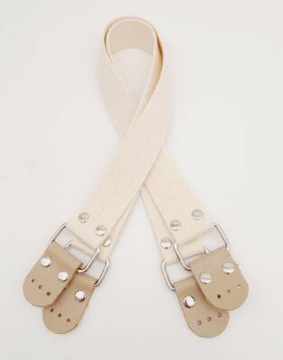 Angel Çanta Aksesuar Pamuklu Kolon 57X3 Cm Derili Krem Renk Çanta Sapı Gümüş Metalli - 1