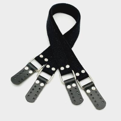 Angel Çanta Aksesuar Pamuklu Kolon 57X3 Cm Derili Siyah Renk Çanta Sapı Gümüş Metalli - 1