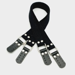 Angel Çanta Aksesuar Pamuklu Kolon 57X3 Cm Derili Siyah Renk Çanta Sapı Gümüş Metalli - Angel Çanta Aksesuar