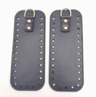 Angel Çanta Aksesuar Lacivert Suni Deri Dikdörtgen Çanta Yan Parçası Light Gold Metalli - 1