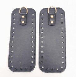 Angel Çanta Aksesuar Lacivert Suni Deri Dikdörtgen Çanta Yan Parçası Light Gold Metalli - Angel Çanta Aksesuar