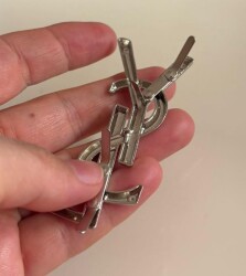 Angel Çanta Aksesuar 7X3 Cm Gümüş YSL Metal Plaka Etiket Süs - 2