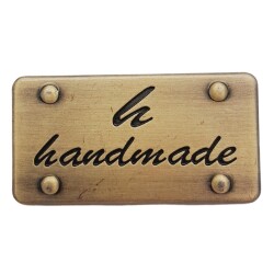 Angel Çanta Aksesuar Handmade Yazılı Metal Etiket 3.7x2 cm Plaka Süs Antik Renk - Angel Çanta Aksesuar