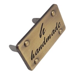 Angel Çanta Aksesuar Handmade Yazılı Metal Etiket 3.7x2 cm Plaka Süs Antik Renk - 2