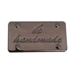 Angel Çanta Aksesuar Handmade Yazılı Metal Etiket 3.7x2 cm Plaka Süs Füme Renk - Angel Çanta Aksesuar