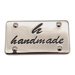 Angel Çanta Aksesuar Handmade Yazılı Metal Etiket 3.7x2 cm Plaka Süs Gümüş Renk - Angel Çanta Aksesuar