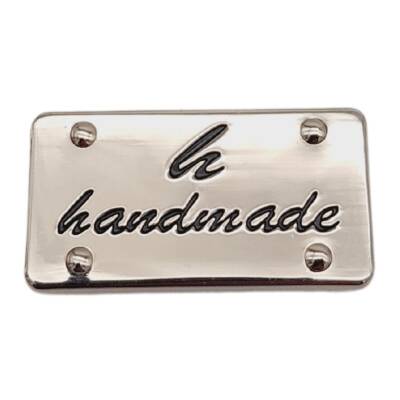 Angel Çanta Aksesuar Handmade Yazılı Metal Etiket 3.7x2 cm Plaka Süs Gümüş Renk - 1