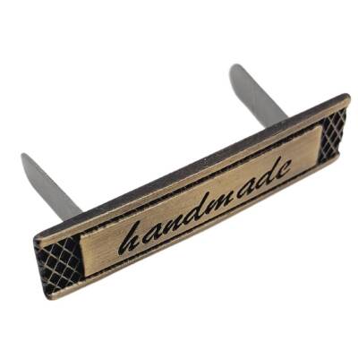 Angel Çanta Aksesuar Handmade Yazılı Metal Etiket 4x1 cm Plaka Süs Antik Renk - 2