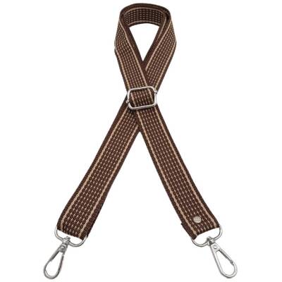 Angel Çanta Aksesuar 120x3 cm Polyester Kolon Çanta Sapı Açık Kahve Renk Bej Şeritli Gümüş Metalli - 2