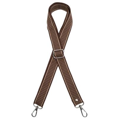 Angel Çanta Aksesuar 120x3 cm Polyester Kolon Çanta Sapı Açık Kahve Renk Bej Şeritli Gümüş Metalli - 1