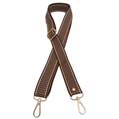 Angel Çanta Aksesuar 120x3 cm Polyester Kolon Çanta Sapı Açık Kahve Renk Bej Şeritli Light Gold Metalli - 2