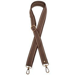 Angel Çanta Aksesuar 120x3 cm Polyester Kolon Çanta Sapı Açık Kahve Renk Bej Şeritli Light Gold Metalli - Angel Çanta Aksesuar