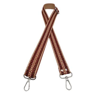 Angel Çanta Aksesuar 120x3 cm Polyester Kolon Çanta Sapı Bej Kırmızı Simli Gümüş Metalli - 1