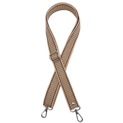 Angel Çanta Aksesuar 120x3 cm Polyester Kolon Çanta Sapı Bej Renk Kahve Şeritli Gümüş Metalli - 1