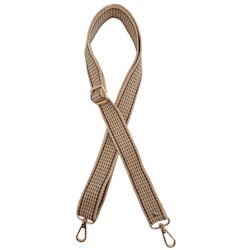 Angel Çanta Aksesuar 120x3 cm Polyester Kolon Çanta Sapı Bej Renk Kahve Şeritli Light Gold Metalli - Angel Çanta Aksesuar