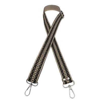 Angel Çanta Aksesuar 120x3 cm Polyester Kolon Çanta Sapı Bej Siyah Simli Gümüş Metalli - 1