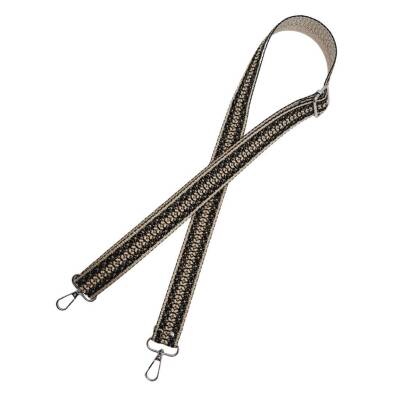 Angel Çanta Aksesuar 120x3 cm Polyester Kolon Çanta Sapı Bej Siyah Simli Gümüş Metalli - 3