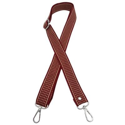 Angel Çanta Aksesuar 120x3 cm Polyester Kolon Çanta Sapı Bordo Renk Bej Şeritli Gümüş Metalli - 2