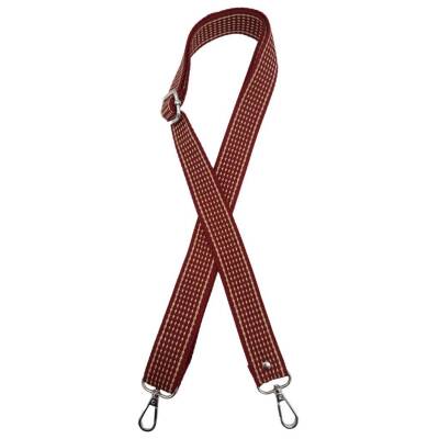 Angel Çanta Aksesuar 120x3 cm Polyester Kolon Çanta Sapı Bordo Renk Bej Şeritli Gümüş Metalli - 1