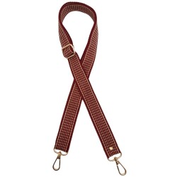 Angel Çanta Aksesuar 120x3 cm Polyester Kolon Çanta Sapı Bordo Renk Bej Şeritli Light Gold Metalli - Angel Çanta Aksesuar