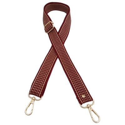 Angel Çanta Aksesuar 120x3 cm Polyester Kolon Çanta Sapı Bordo Renk Bej Şeritli Light Gold Metalli - 2