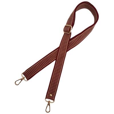 Angel Çanta Aksesuar 120x3 cm Polyester Kolon Çanta Sapı Bordo Renk Bej Şeritli Light Gold Metalli - 3
