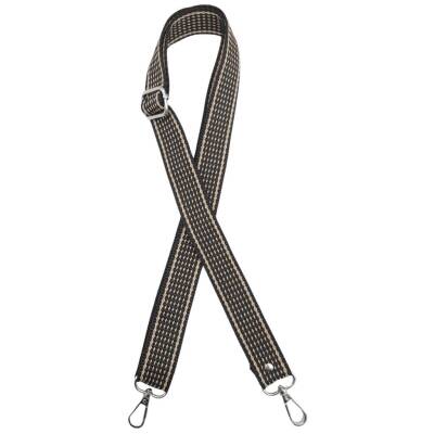 Angel Çanta Aksesuar 120x3 cm Polyester Kolon Çanta Sapı Koyu Kahve Renk Bej Şeritli Gümüş Metalli - 1