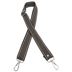 Angel Çanta Aksesuar 120x3 cm Polyester Kolon Çanta Sapı Koyu Kahve Renk Bej Şeritli Gümüş Metalli - 2