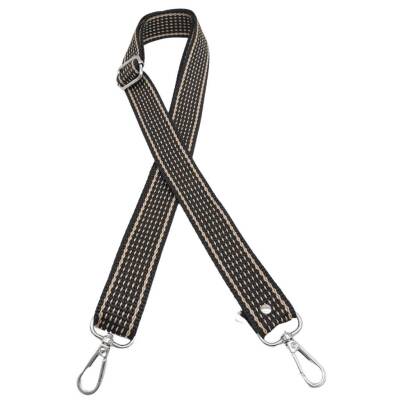 Angel Çanta Aksesuar 120x3 cm Polyester Kolon Çanta Sapı Koyu Kahve Renk Bej Şeritli Gümüş Metalli - 2