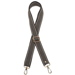 Angel Çanta Aksesuar 120x3 cm Polyester Kolon Çanta Sapı Koyu Kahve Renk Bej Şeritli Light Gold Metalli - Angel Çanta Aksesuar