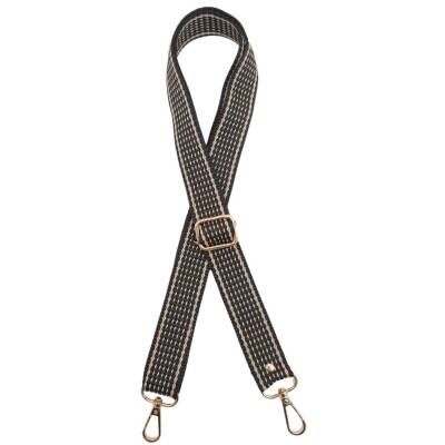 Angel Çanta Aksesuar 120x3 cm Polyester Kolon Çanta Sapı Koyu Kahve Renk Bej Şeritli Light Gold Metalli - 1