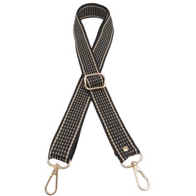 Angel Çanta Aksesuar 120x3 cm Polyester Kolon Çanta Sapı Koyu Kahve Renk Bej Şeritli Light Gold Metalli - 2