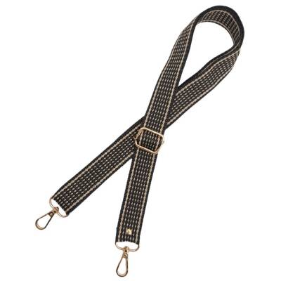 Angel Çanta Aksesuar 120x3 cm Polyester Kolon Çanta Sapı Koyu Kahve Renk Bej Şeritli Light Gold Metalli - 3