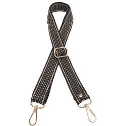 Angel Çanta Aksesuar 120x3 cm Polyester Kolon Çanta Sapı Koyu Kahve Renk Bej Şeritli Light Gold Metalli - 2