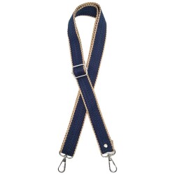 Angel Çanta Aksesuar 120x3 cm Polyester Kolon Çanta Sapı Lacivert Renk Bej Şeritli Gümüş Metalli - Angel Çanta Aksesuar