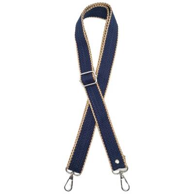 Angel Çanta Aksesuar 120x3 cm Polyester Kolon Çanta Sapı Lacivert Renk Bej Şeritli Gümüş Metalli - 1